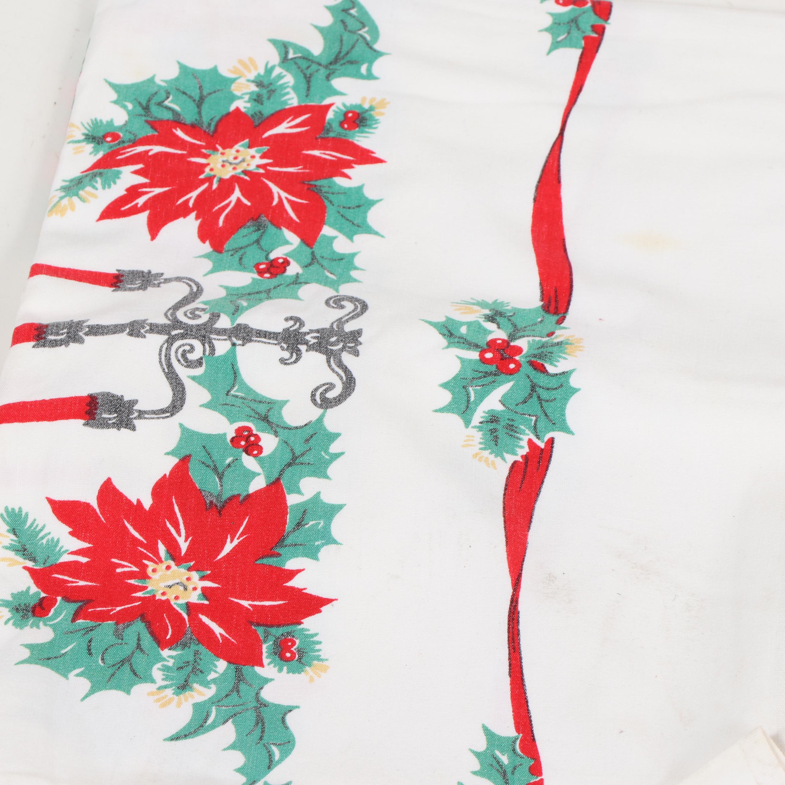 Printed Christmas Table Linens, Mid-Century