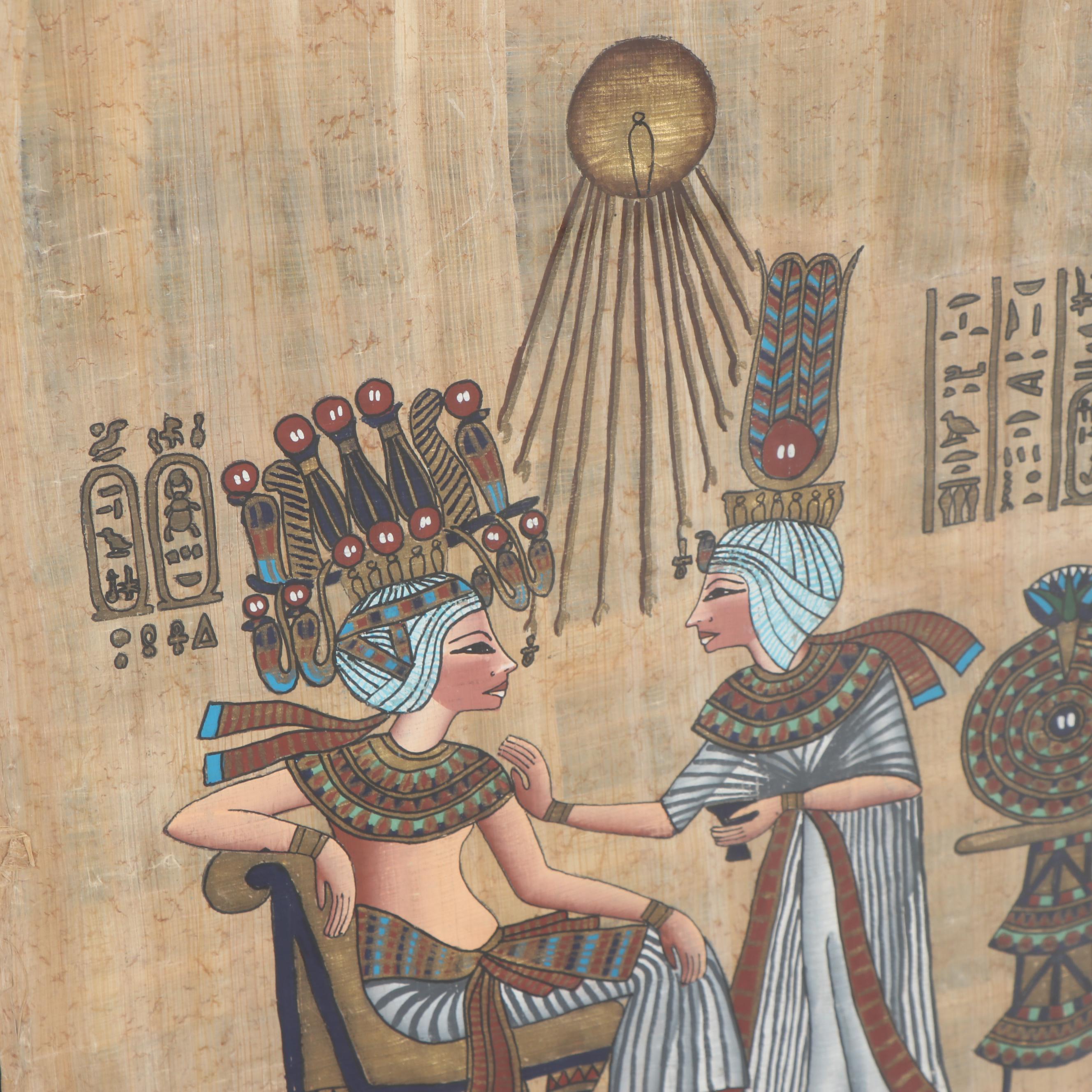 Egyptian Style Gouache Painting on Papyrus
