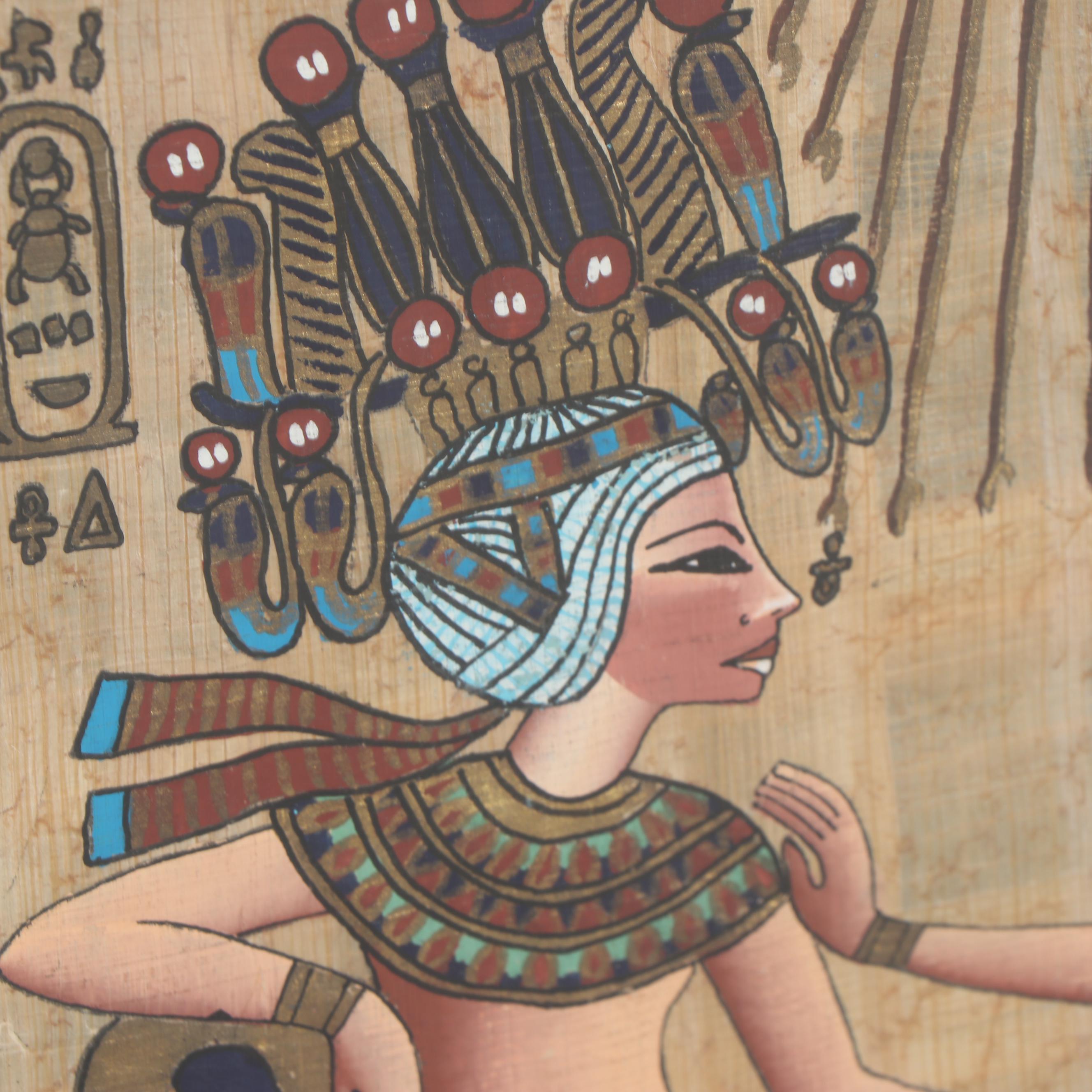 Egyptian Style Gouache Painting on Papyrus