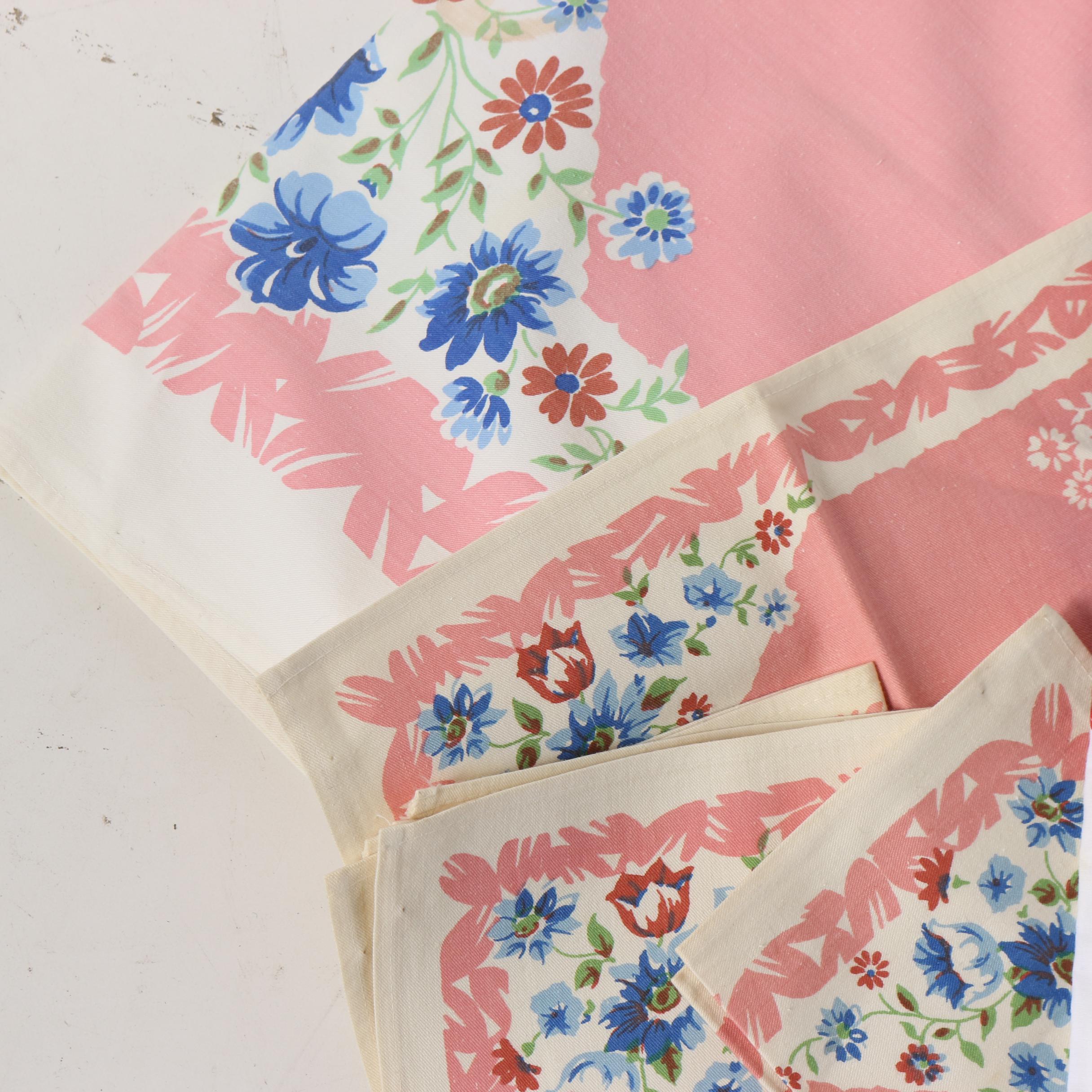 Printed Floral Table Linens, Mid-Century