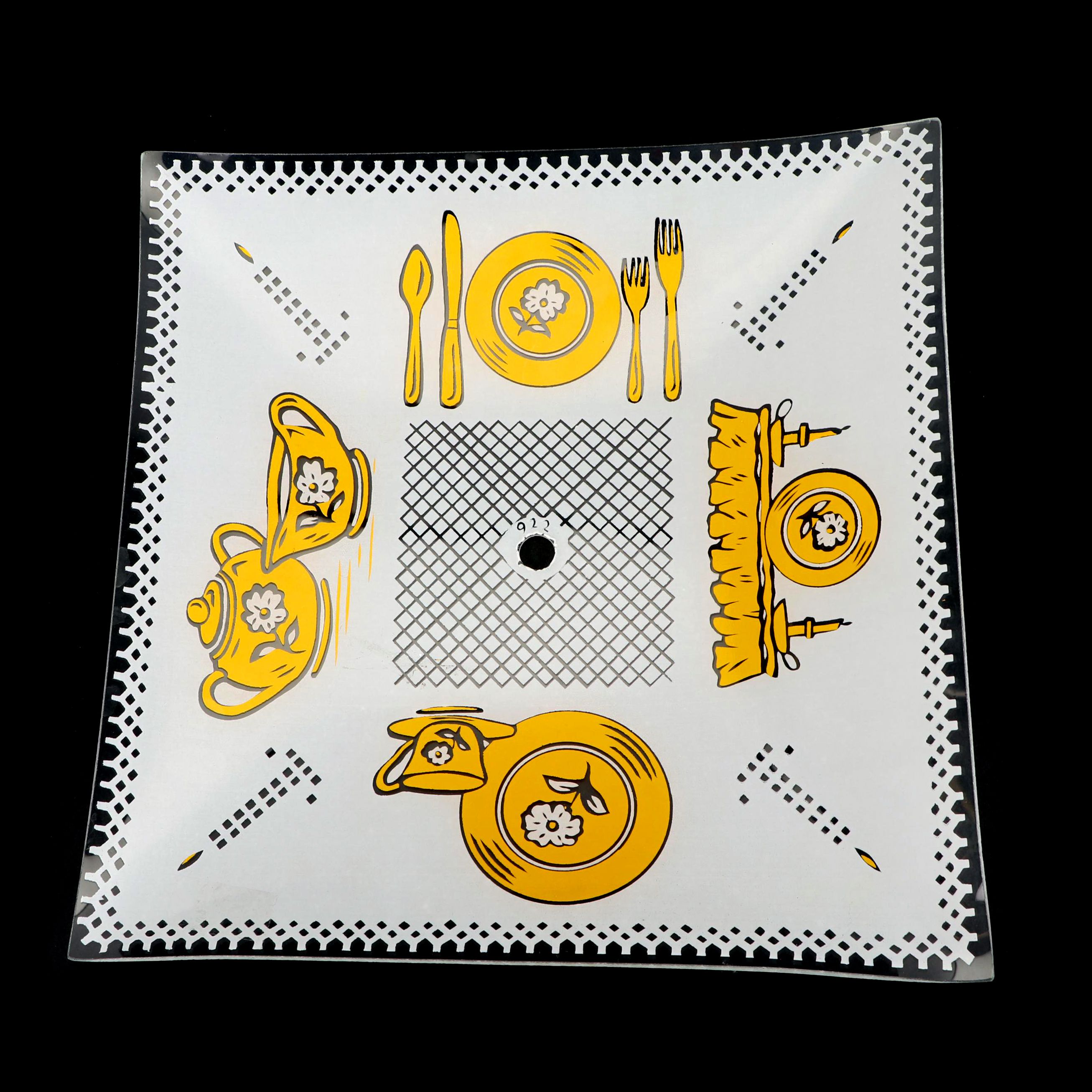 Tableware Motif Glass Ceiling Light Cover, Mid-20th Century