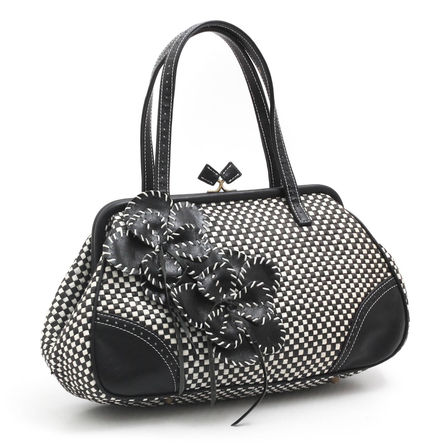 Isabella Fiore Woven Raffia and Leather Handbag with Florals