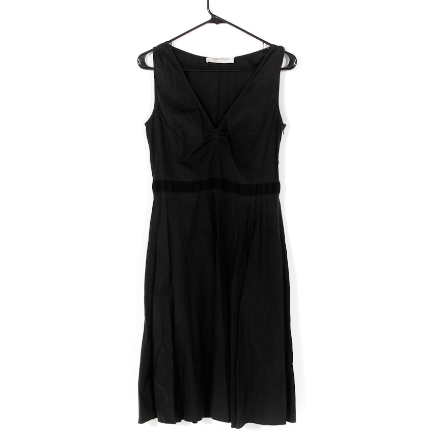 Women's Miu Miu Black Cotton Sleeveless Dress, Made in Italy