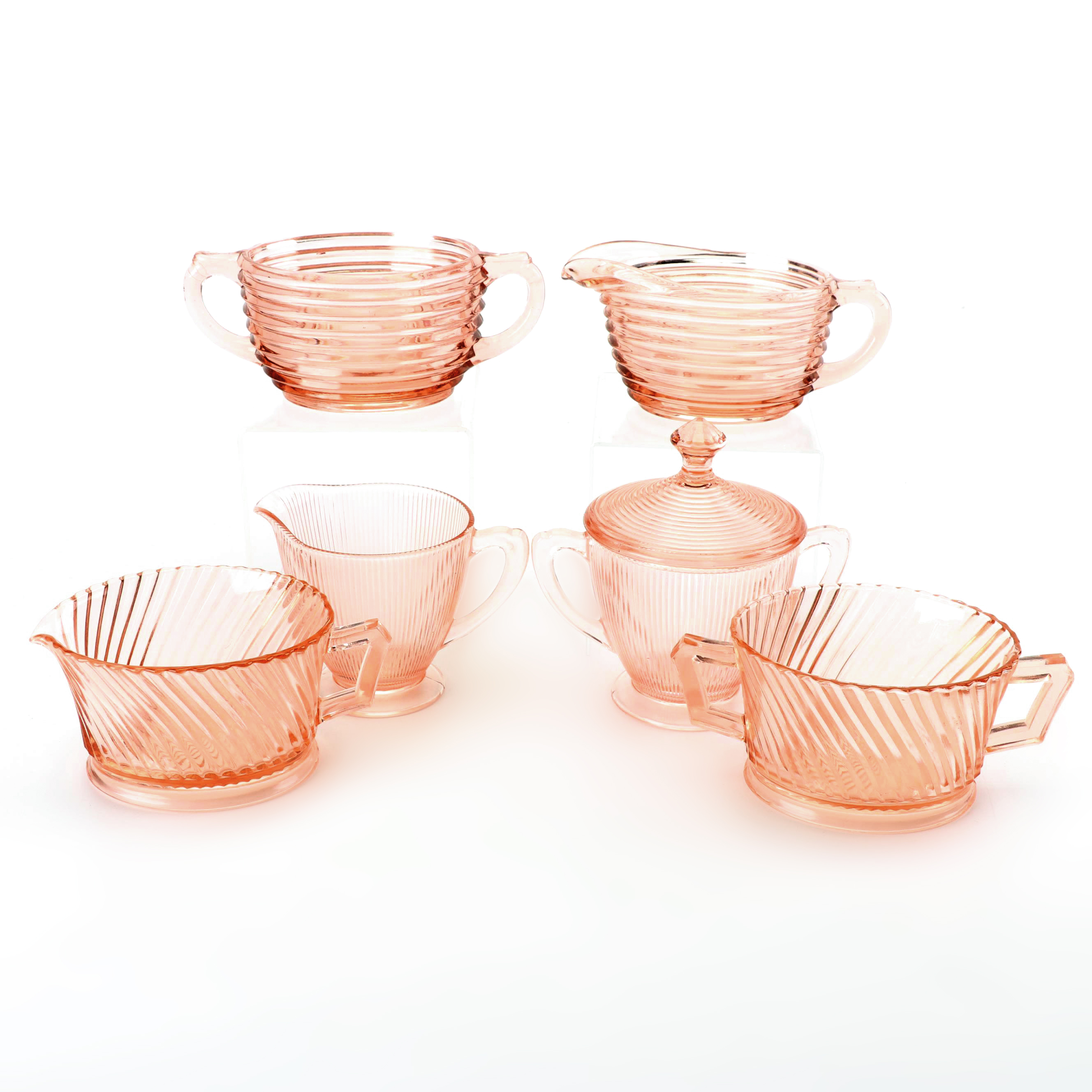 Depression Glass Sugar and Creamer Sets Including Queen Mary, Early 20th Century