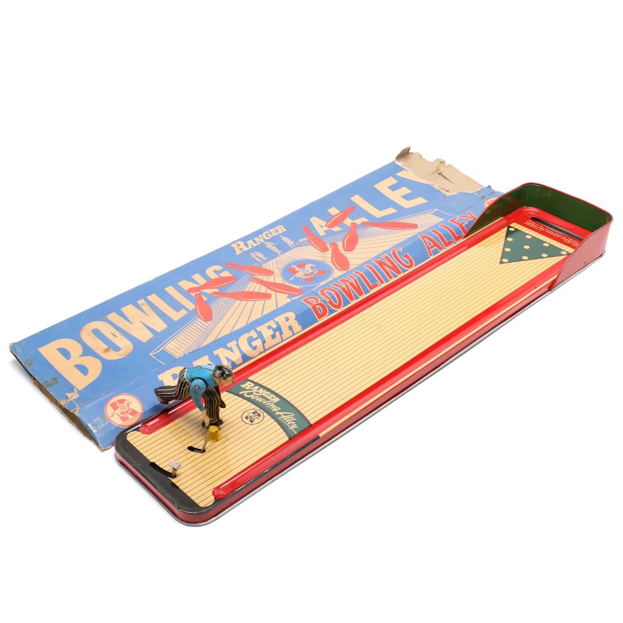 Vintage Ranger Tin Bowling Alley Table Top Game and Original Box
