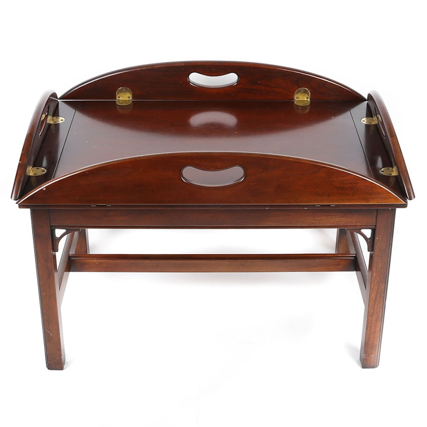 Chippendale Style Cherry Finished Wooden Butler's Tray Coffee Table, 21st Cent.