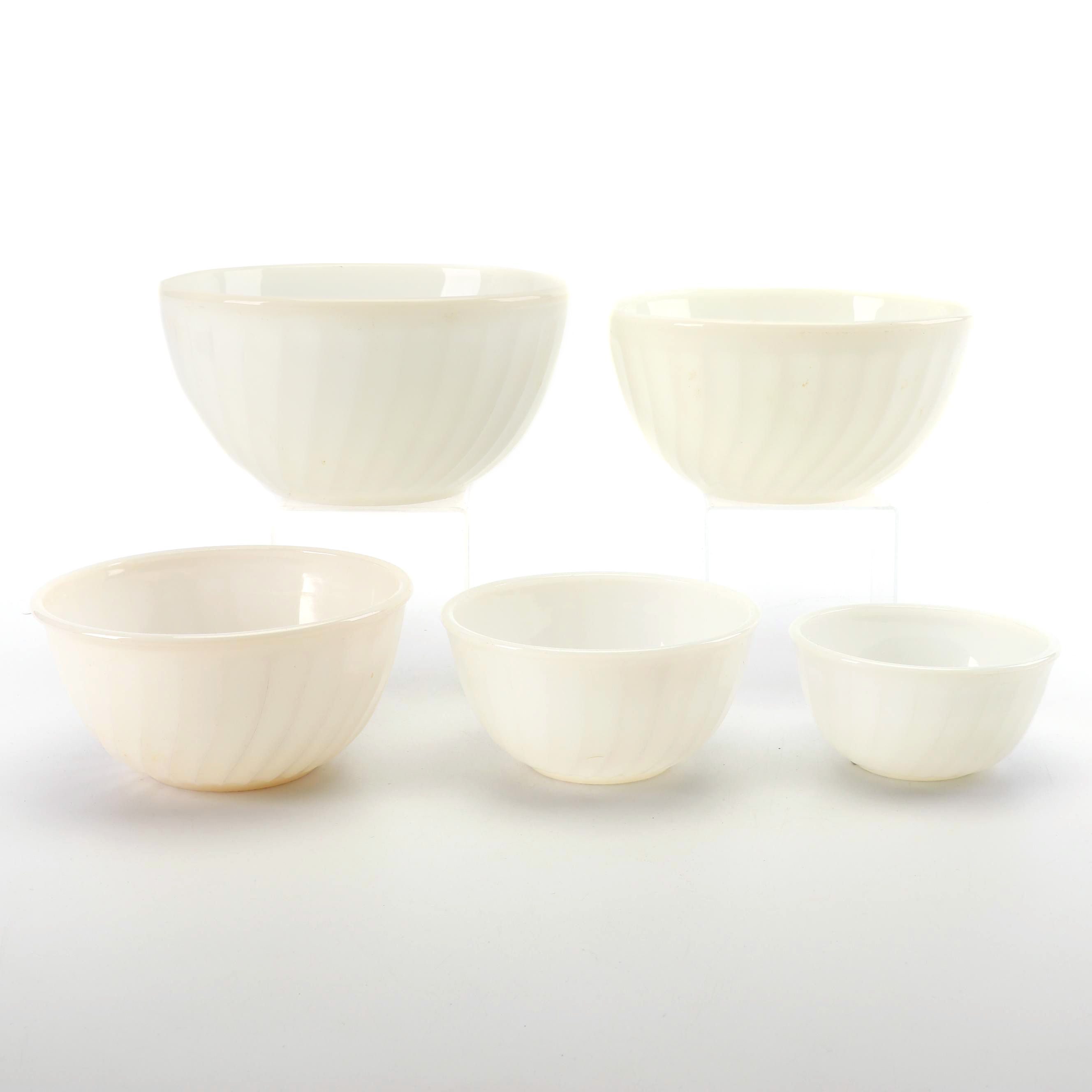 Anchor Hocking Fire King "Swirl" White Glass Nesting Mixing Bowls