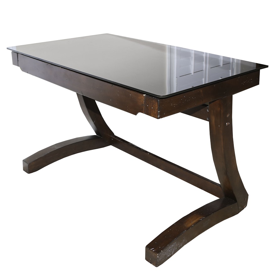 Wooden and Glass Cantilever Computer Desk by Whalen, 21st Century