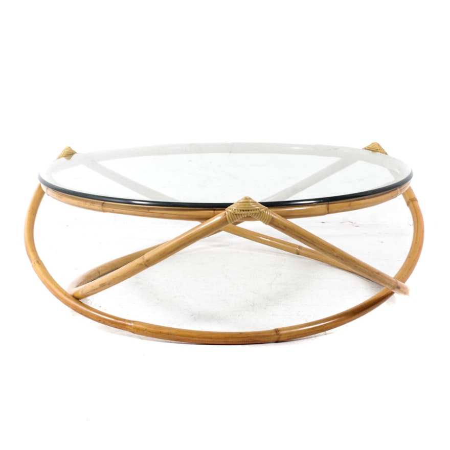 Glass Top Rattan Coffee Table