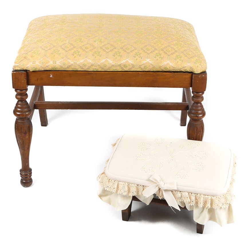 Upholstered Vanity Bench and Footstool, 20th Century
