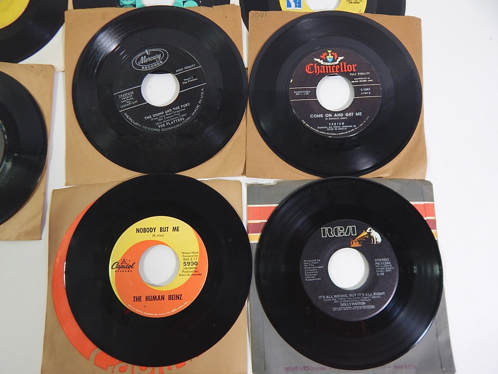 Collection of 1960s/70s 45 RPM Record Albums with Country, Rock, Pop, and R&B