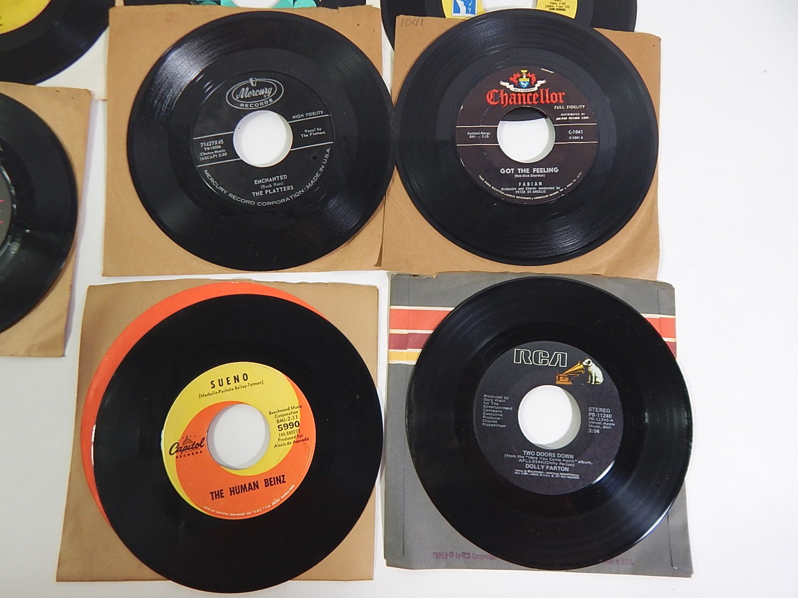 Collection of 1960s/70s 45 RPM Record Albums with Country, Rock, Pop, and R&B
