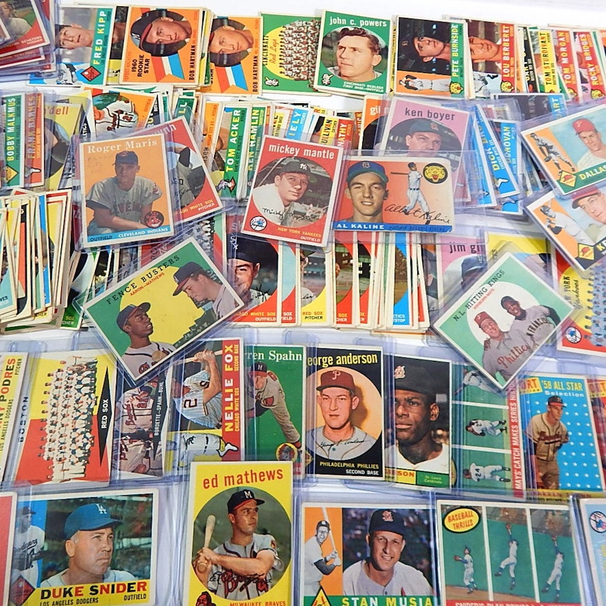 Large Vintage Topps Baseball Card Collection 1955 to 1961 with 1959 Mantle #10