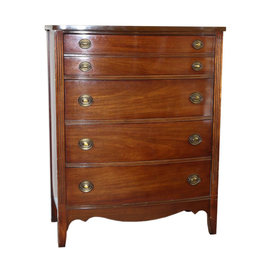 Federal Style Mahogany Bowfront Chest of Drawers by Dixie Furniture, Mid-20th C.