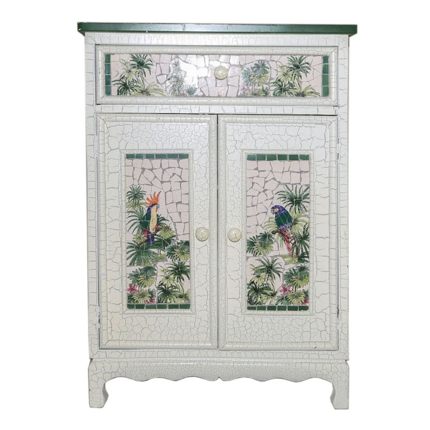 Painted Wood Cabinet with Tile Top Panel, 21st Century