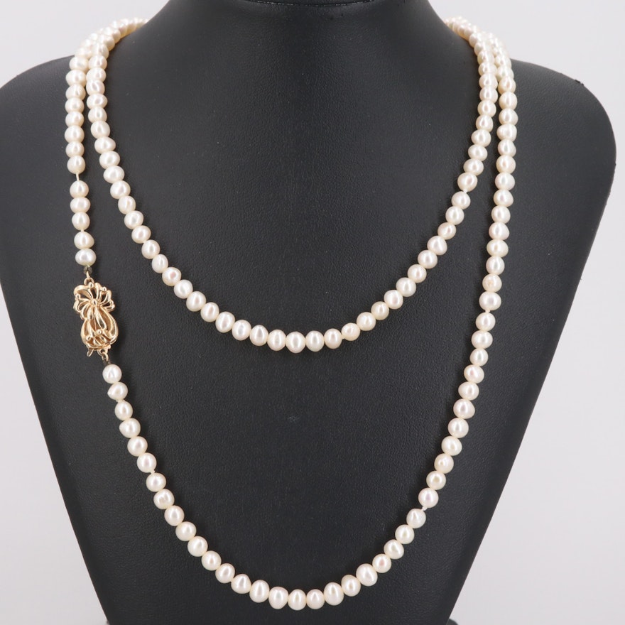 14K Yellow Gold Cultured Pearl Necklace