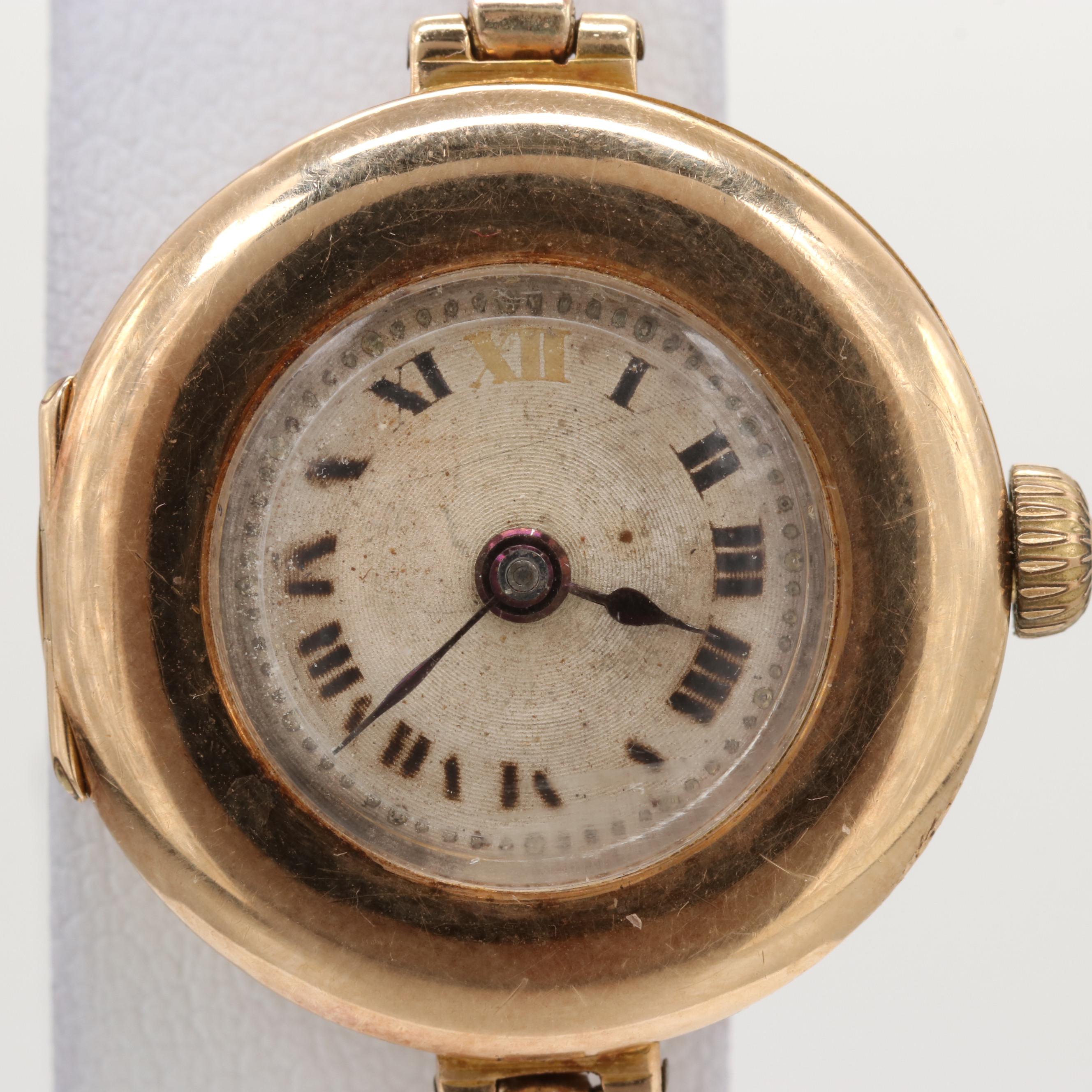 15K Yellow Gold Watch, Aegler Reeberg Movement For Rolex, Early 1900s