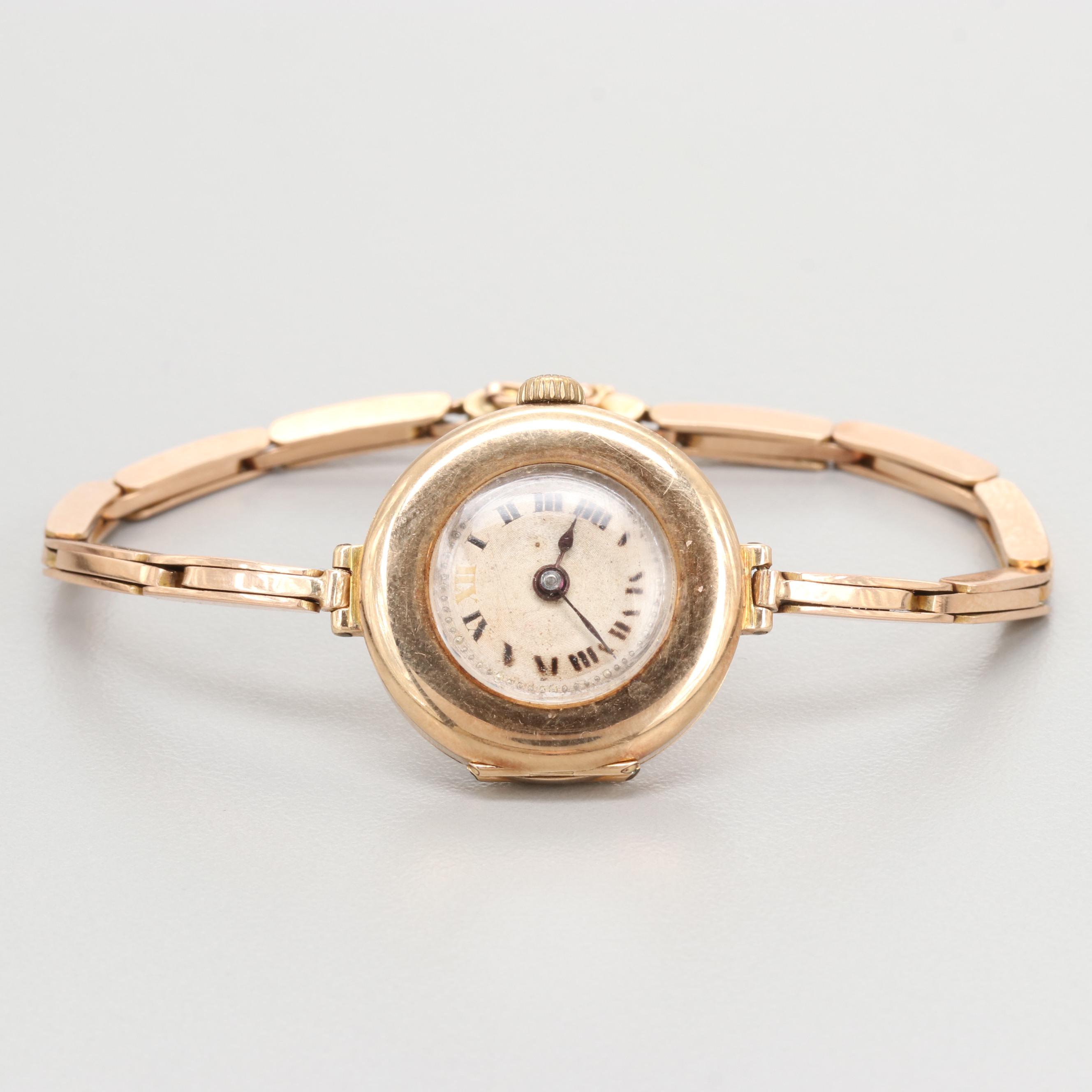 15K Yellow Gold Watch, Aegler Reeberg Movement For Rolex, Early 1900s