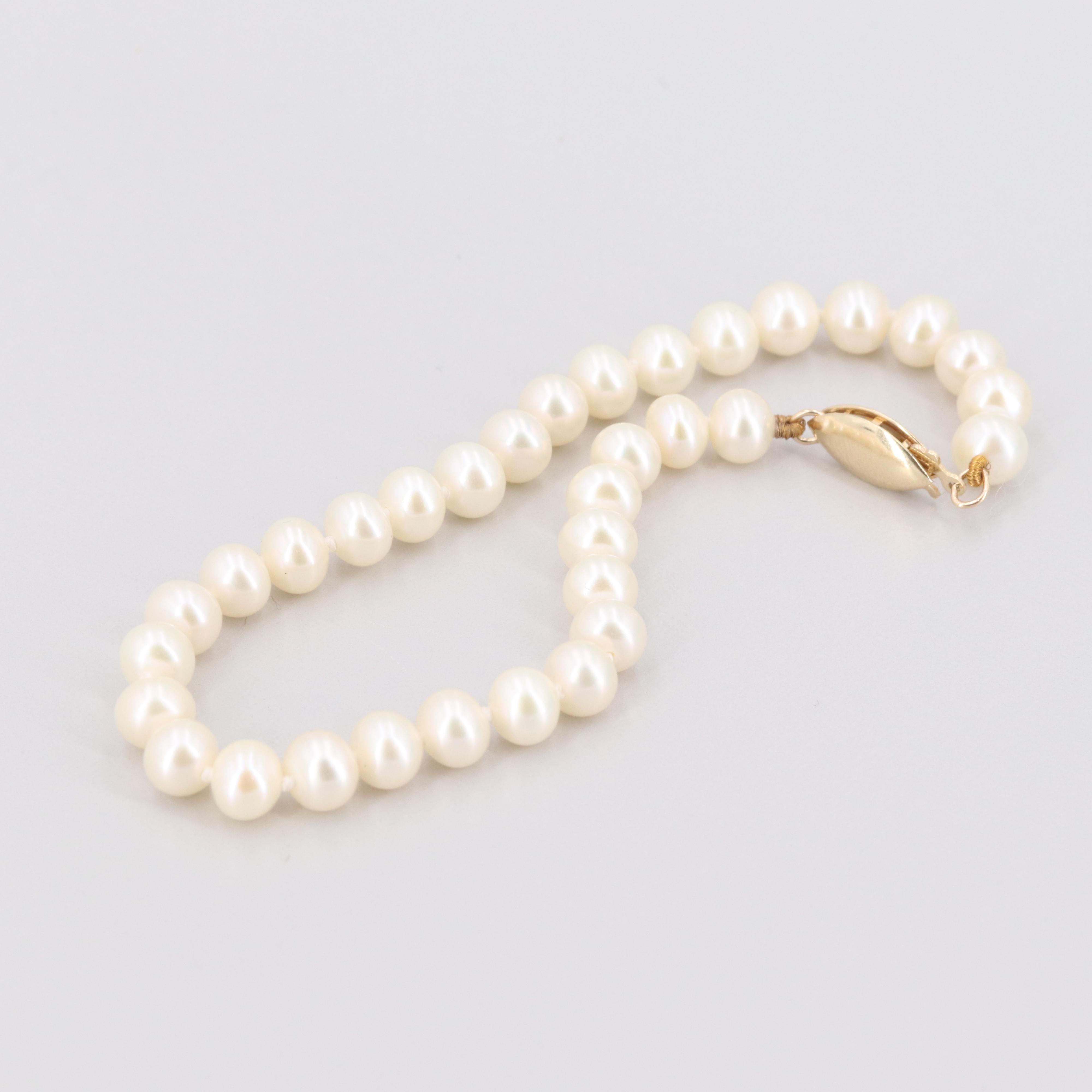 14K Yellow Gold Cultured Pearl Bracelet