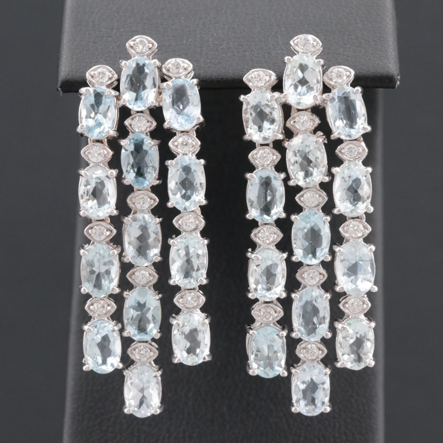 18K White Gold Aquamarine and Diamond Chandelier Earrings
