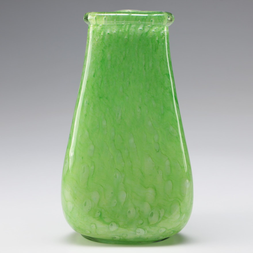 Steuben Green Cluthera Art Glass Vase, Mid-Century