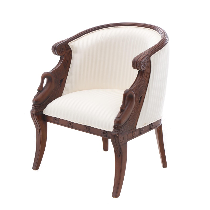 20th Century Empire Style Upholstered Tub Chair in Mahogany