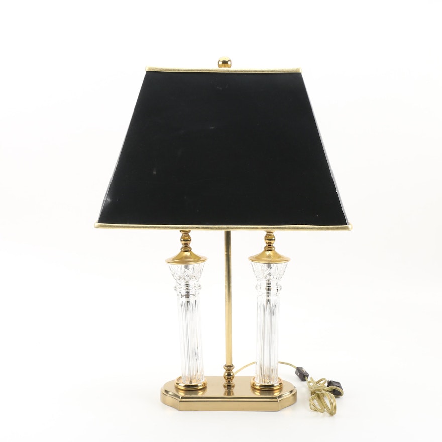 Crescent Brass and Waterford Cut Glass Bouillotte Style Lamp
