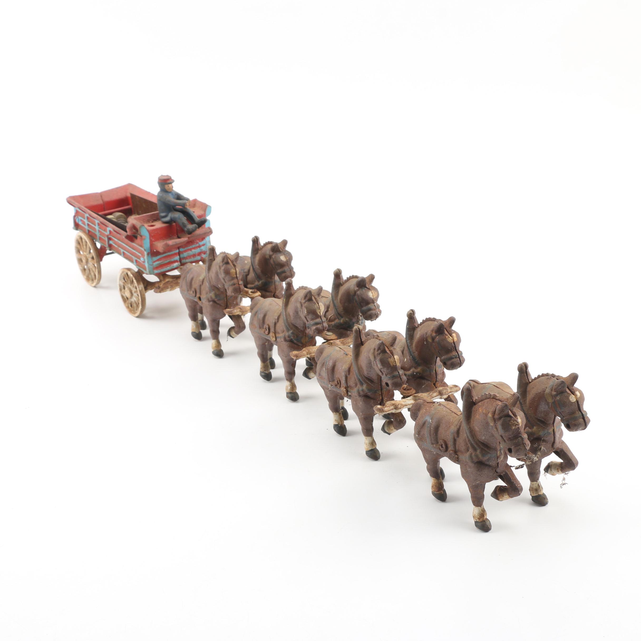 Cast Iron Horse Drawn Beer Barrel Wagon EBTH