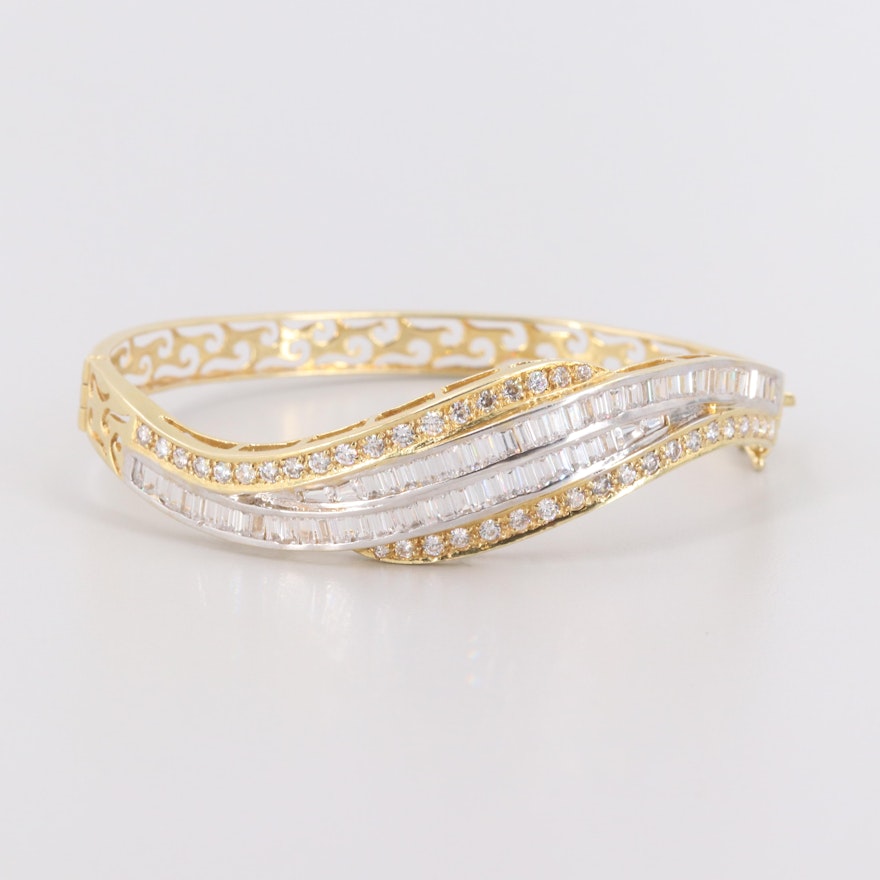 18K Yellow Gold Cubic Zirconia Bangle Bracelet