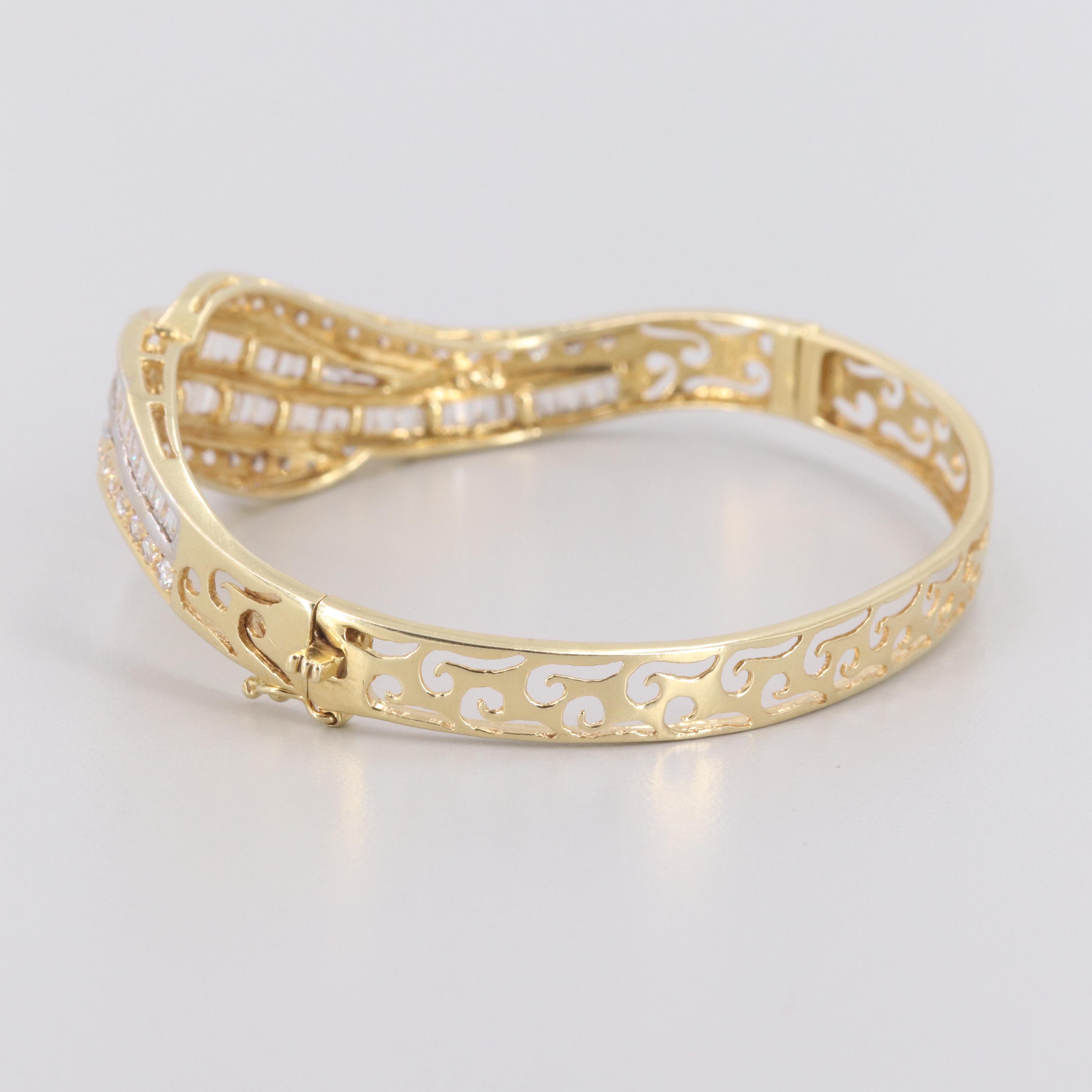 18K Yellow Gold Cubic Zirconia Bangle Bracelet