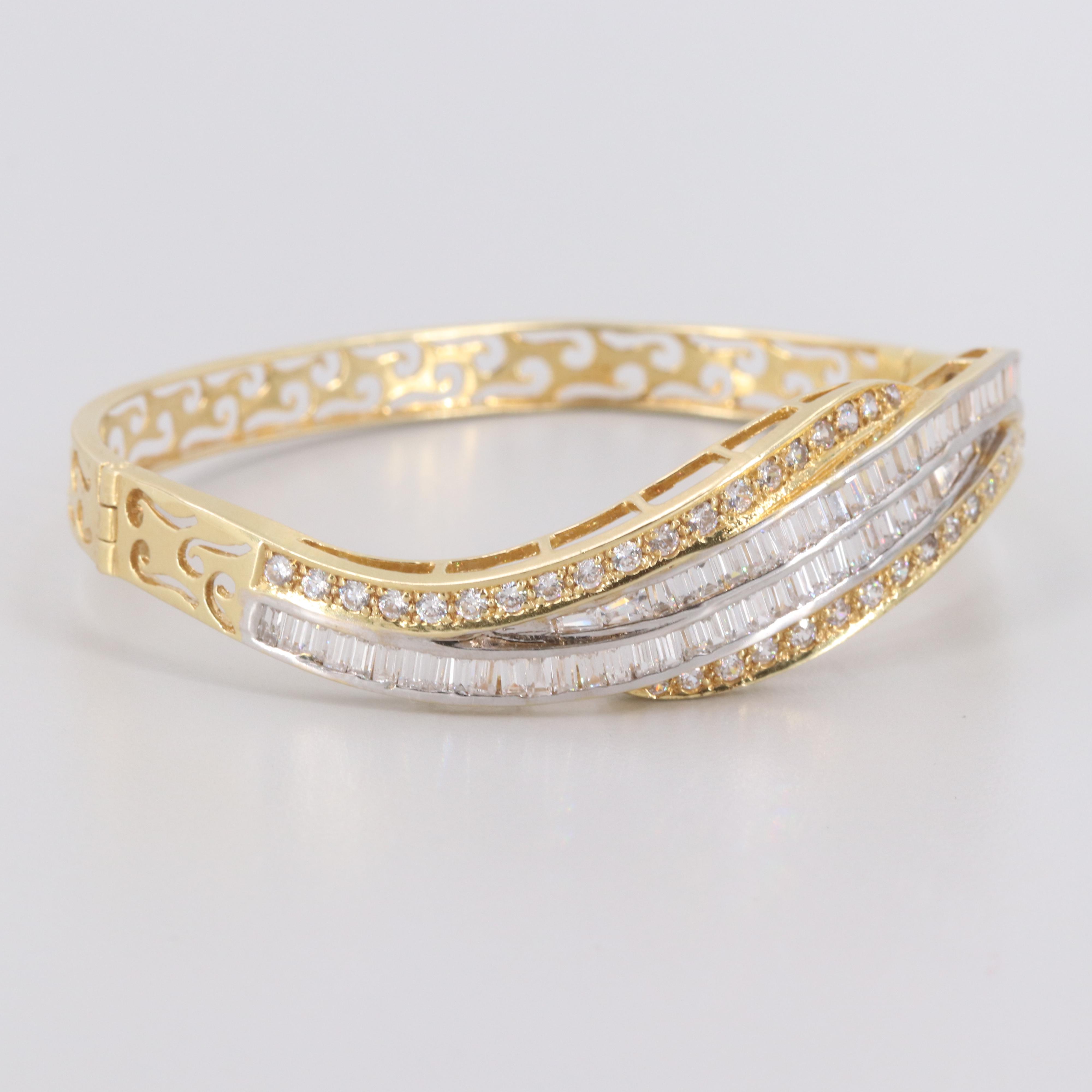 18K Yellow Gold Cubic Zirconia Bangle Bracelet