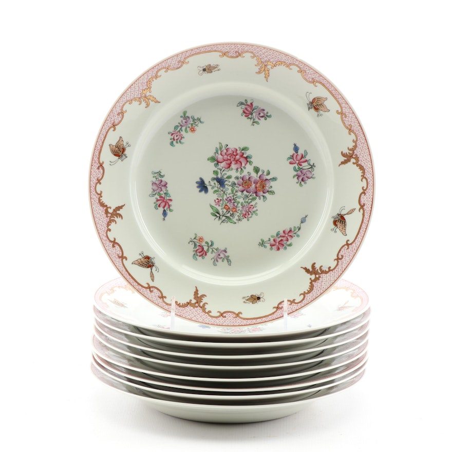 Hand-Painted Floral Motif Porcelain Plates