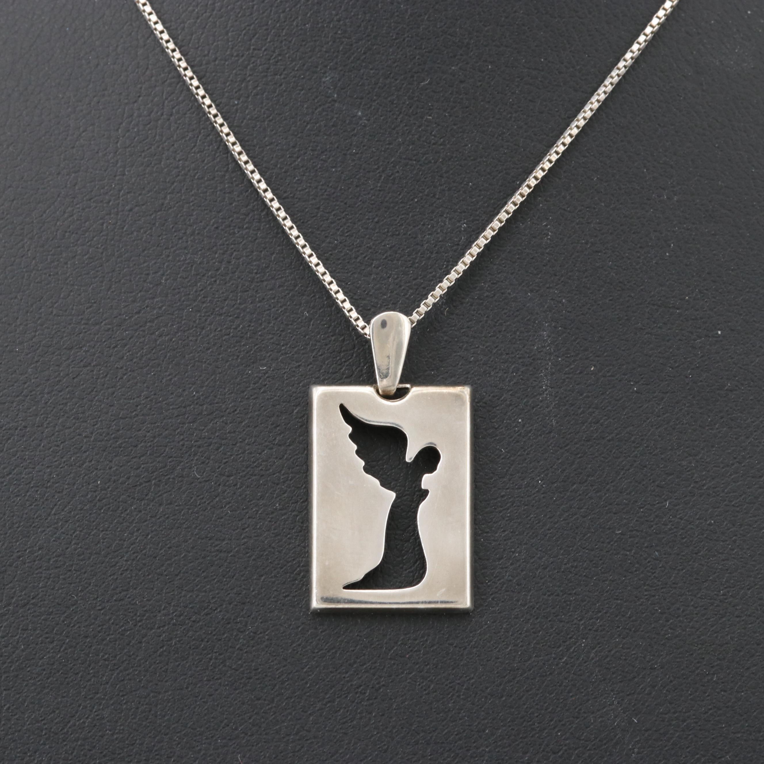 Lavaggi Sterling Silver Angel Pendant Necklace