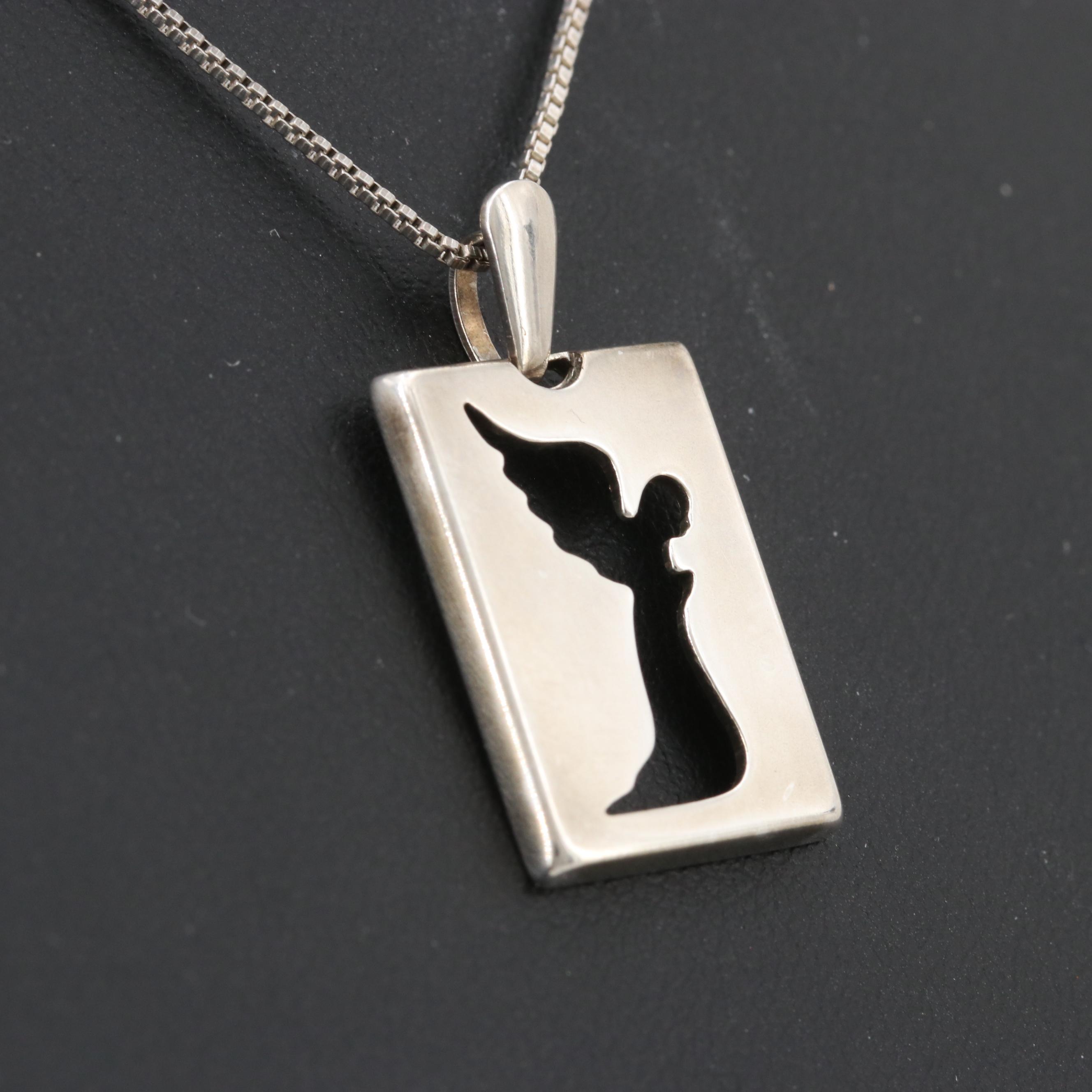 Lavaggi Sterling Silver Angel Pendant Necklace