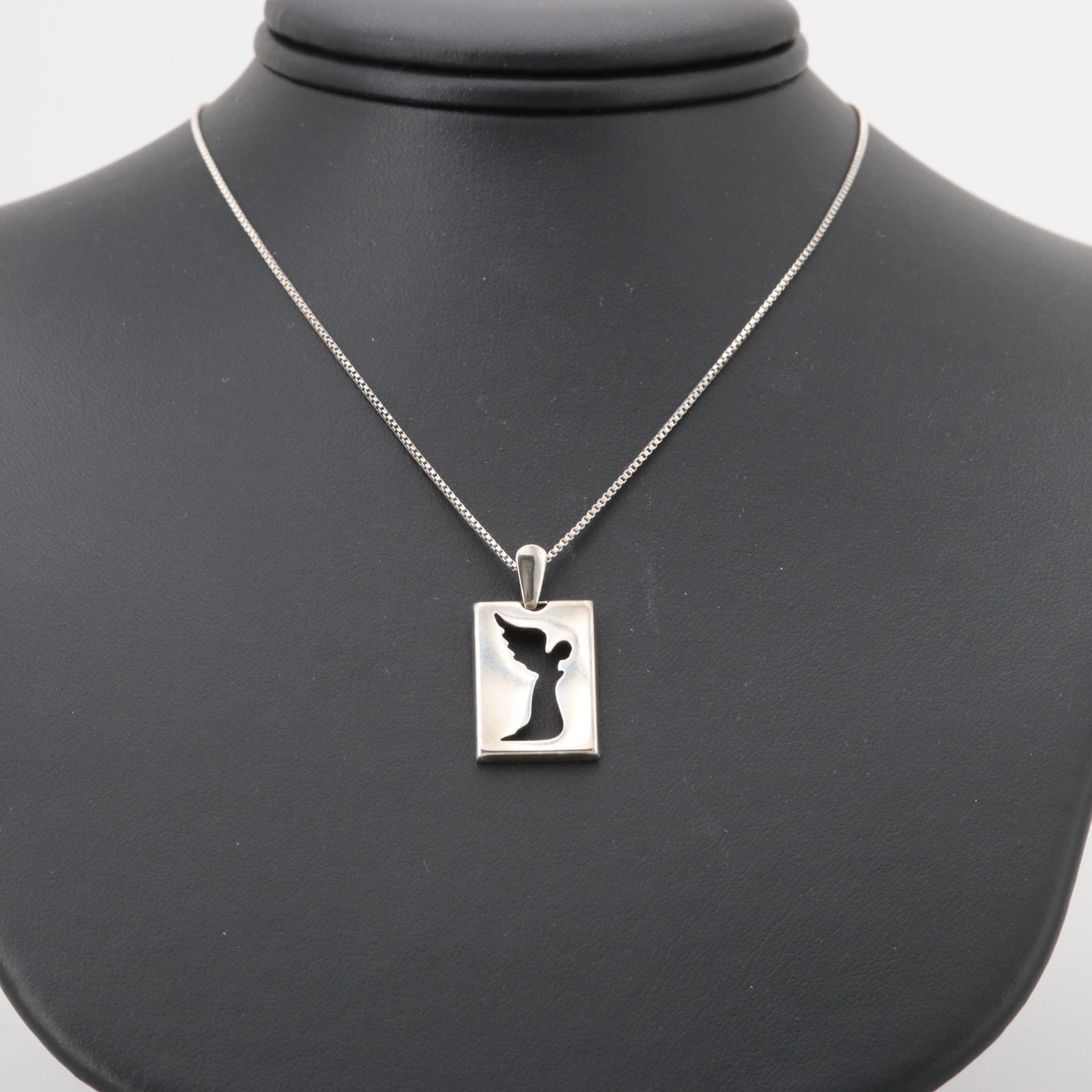 Lavaggi Sterling Silver Angel Pendant Necklace