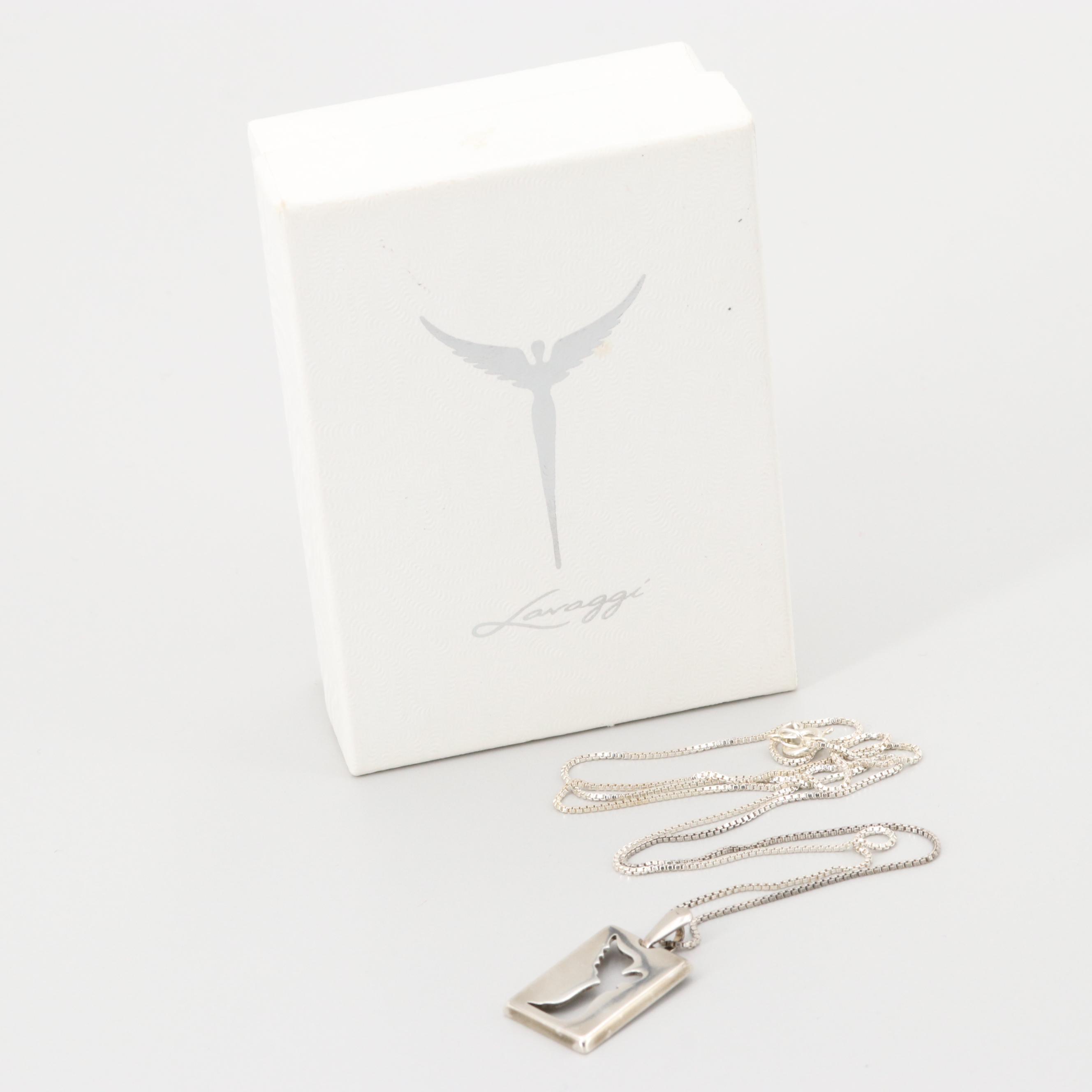 Lavaggi Sterling Silver Angel Pendant Necklace