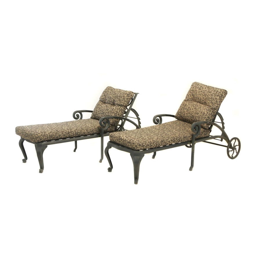 Pair of Contemporary Cast-Aluminum Patio Chaise Lounges by Windham Castings