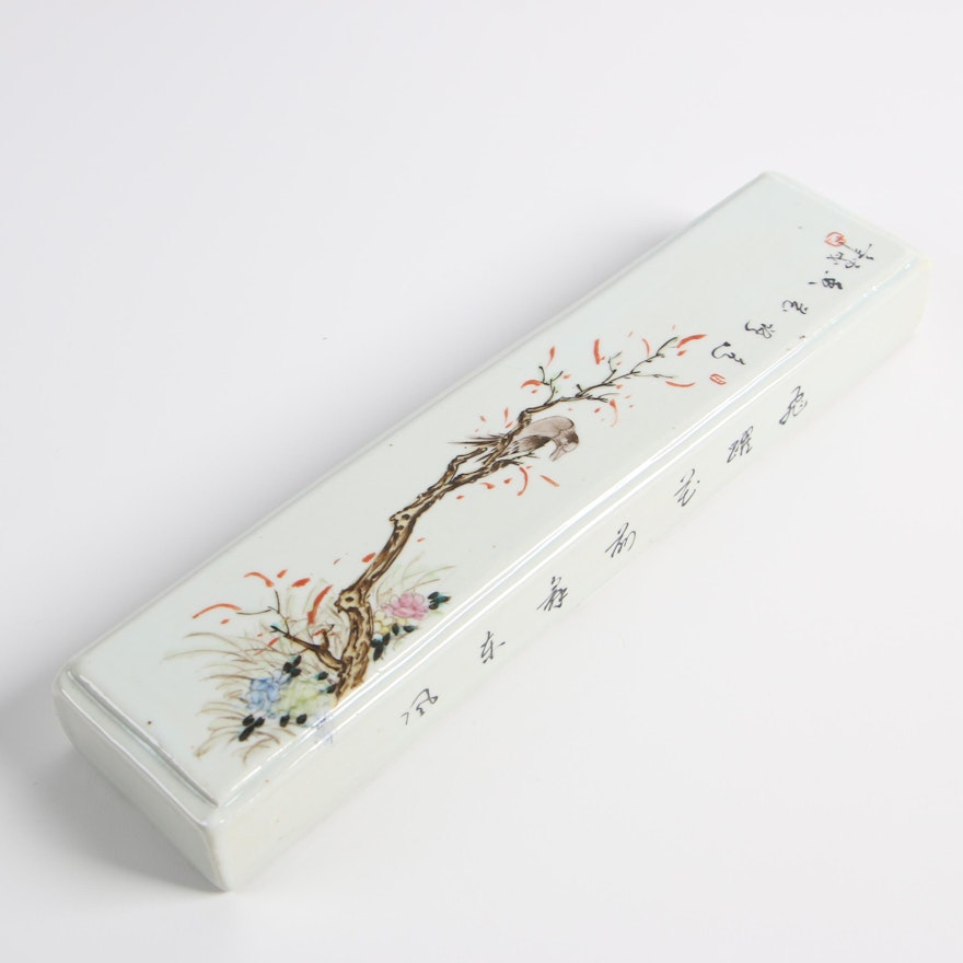 Japanese Porcelain Scholar's Scroll Paperweight, Mid to Late 19th Century