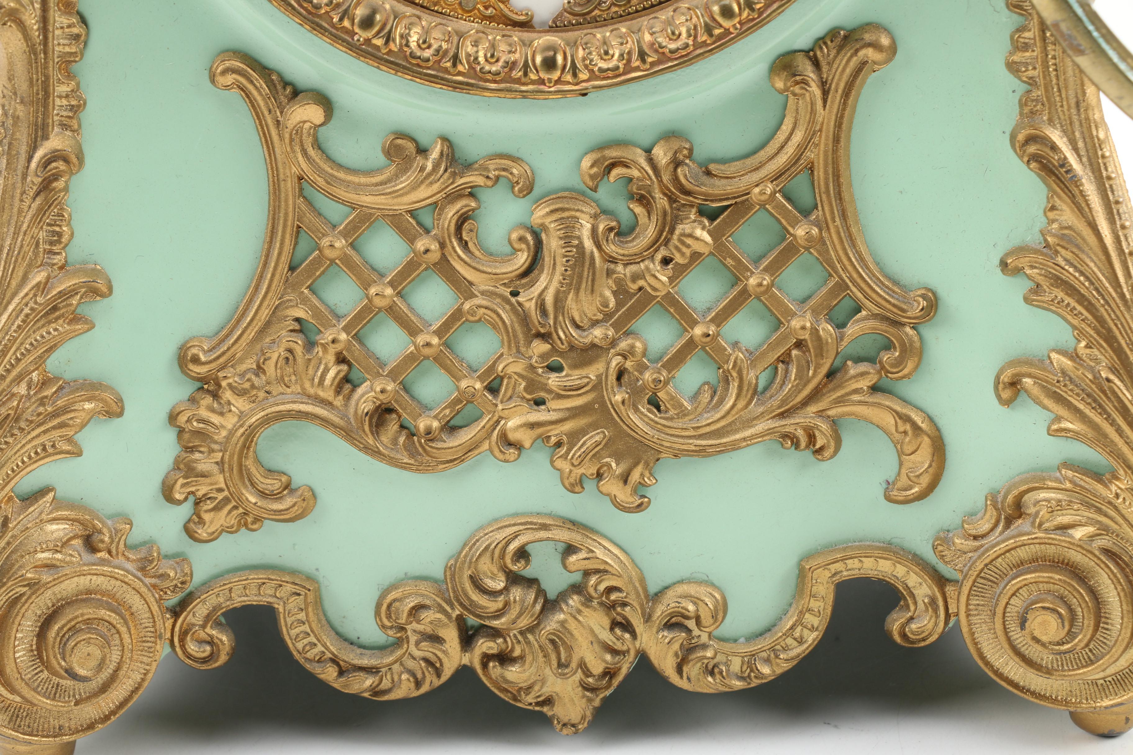 F. Kroeber "Pompadour" Gilt Enameled Cast Iron Mantle Clock