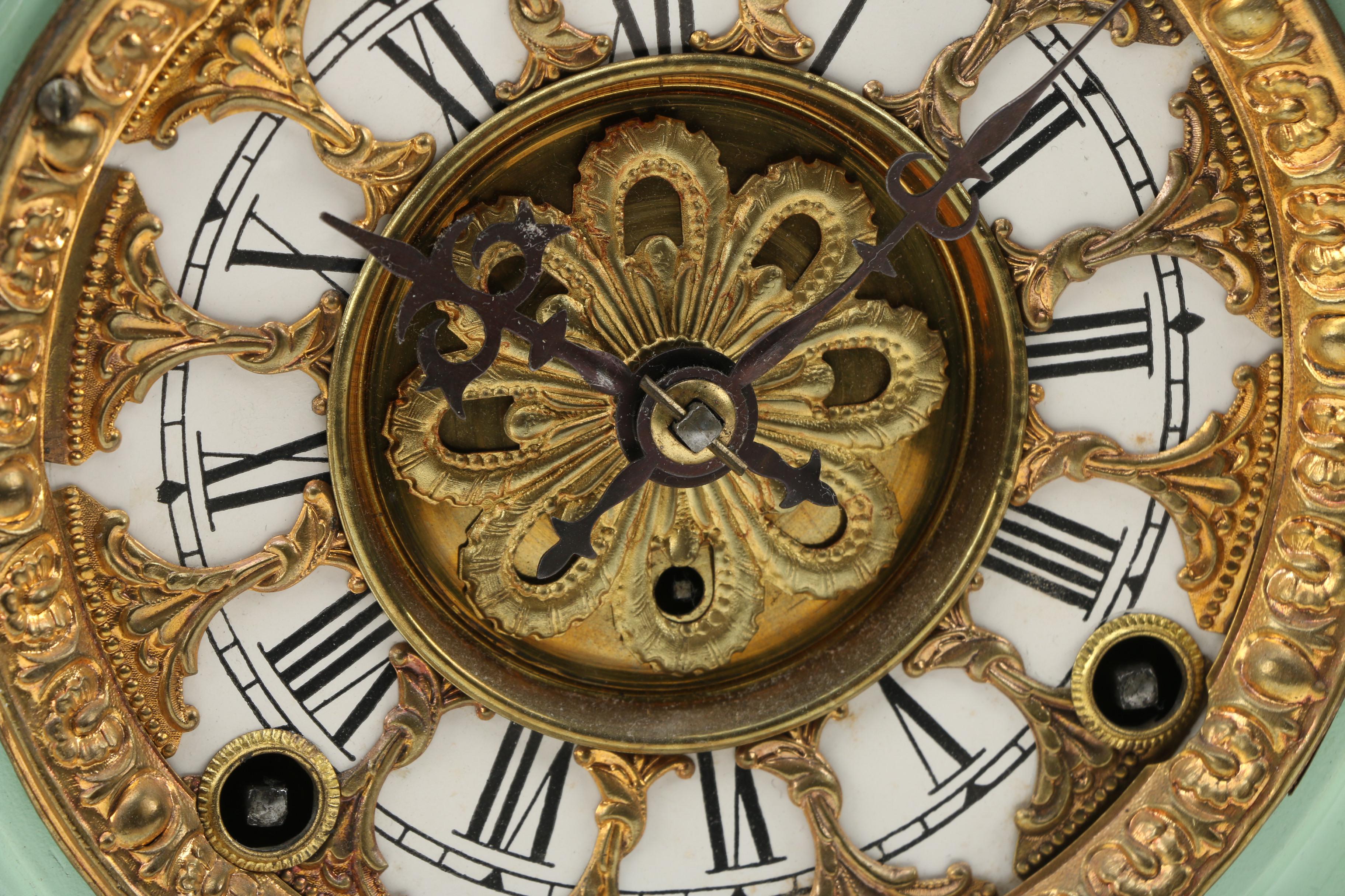 F. Kroeber "Pompadour" Gilt Enameled Cast Iron Mantle Clock