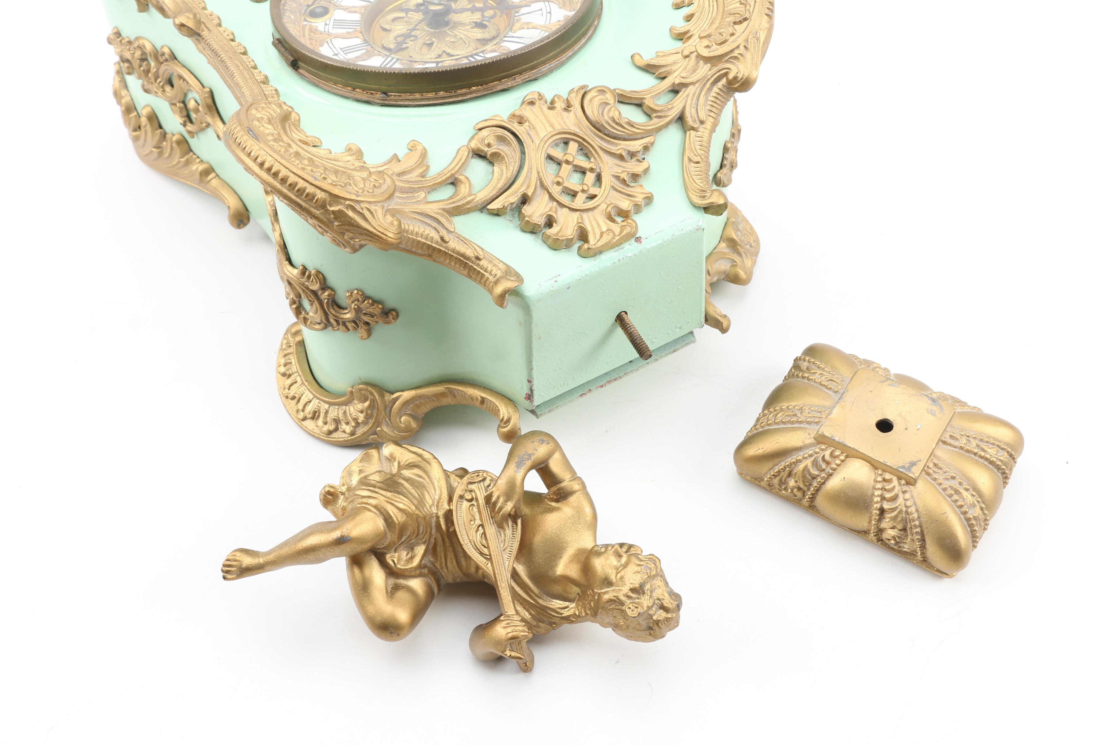 F. Kroeber "Pompadour" Gilt Enameled Cast Iron Mantle Clock