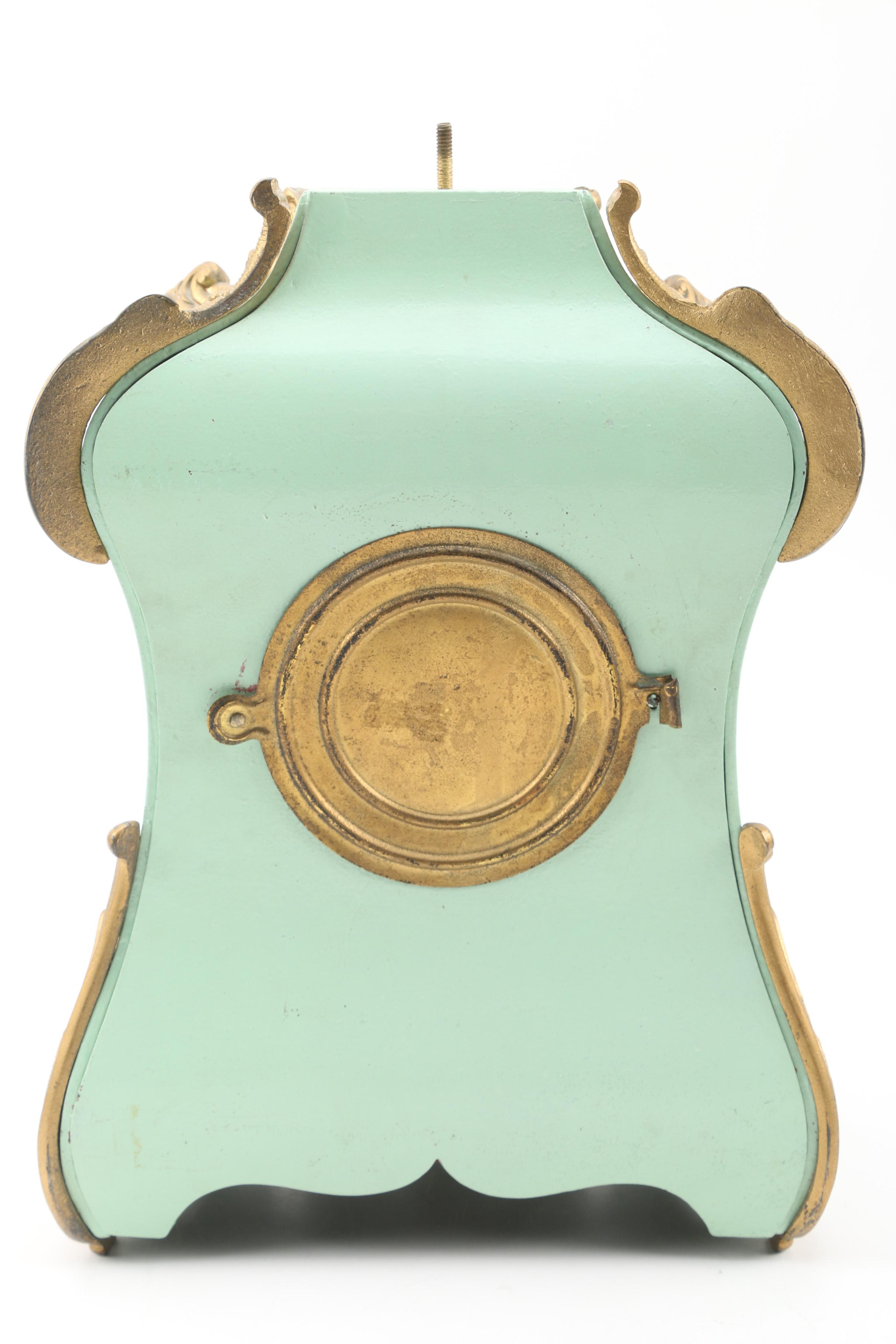 F. Kroeber "Pompadour" Gilt Enameled Cast Iron Mantle Clock