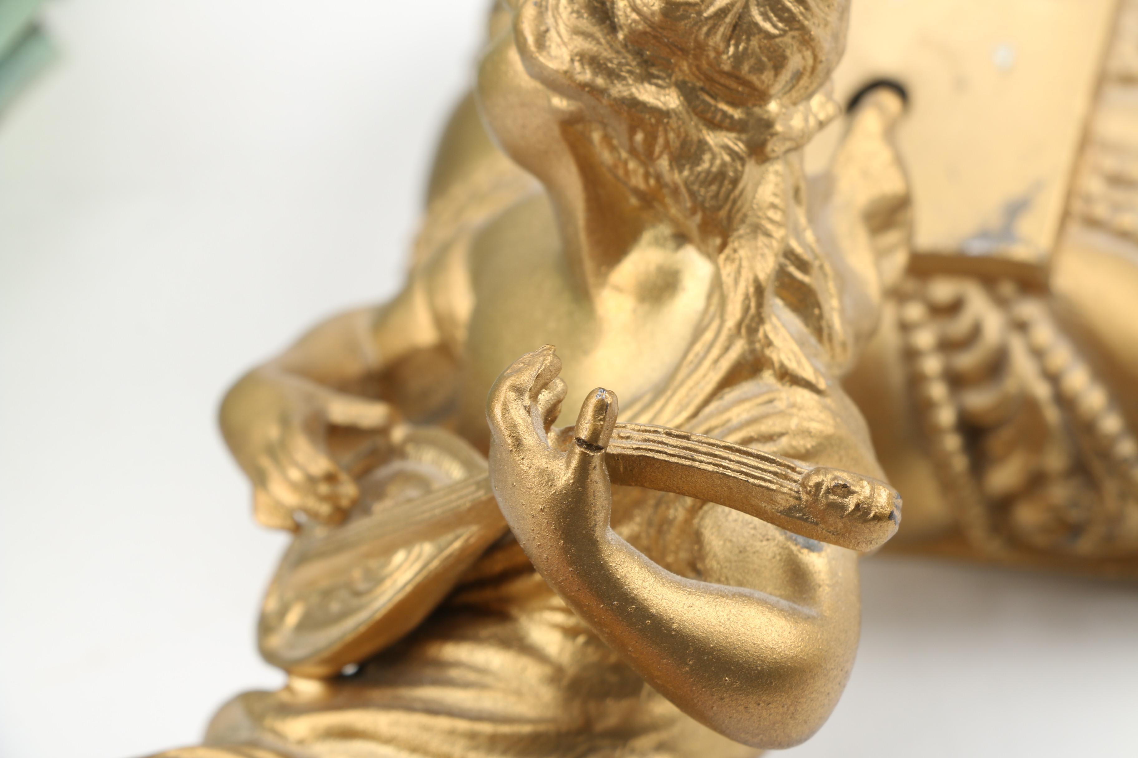 F. Kroeber "Pompadour" Gilt Enameled Cast Iron Mantle Clock