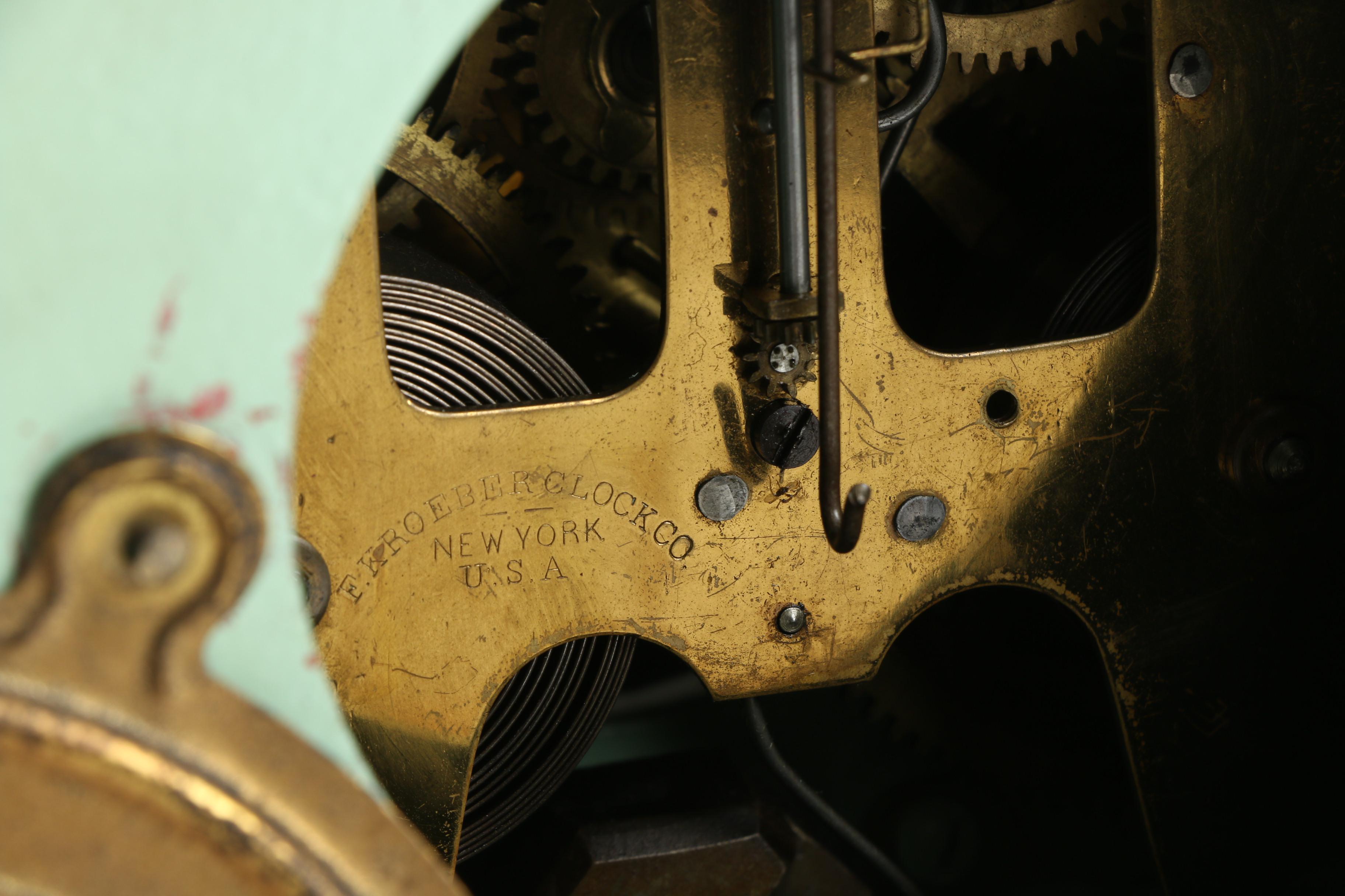 F. Kroeber "Pompadour" Gilt Enameled Cast Iron Mantle Clock