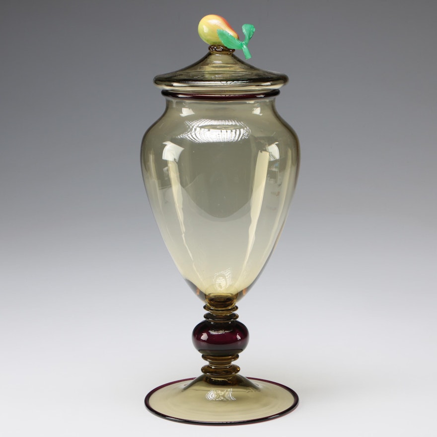 Steuben Topaz Art Glass Covered Vase, Early 20th Century