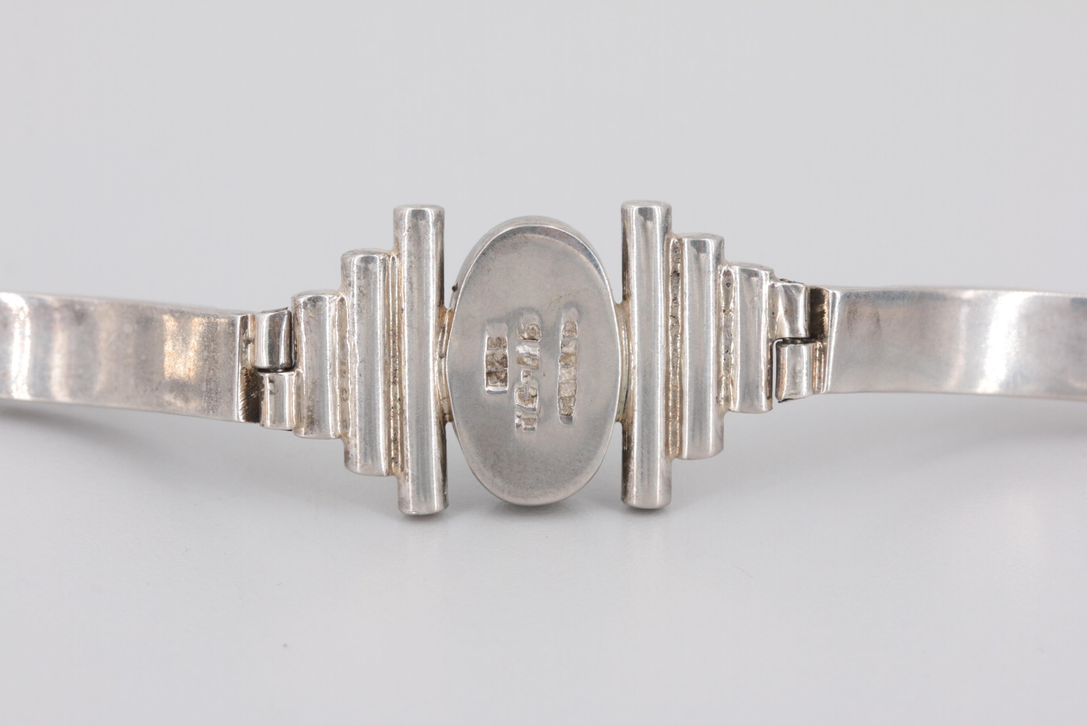 Mexican Sterling Silver Obsidian and Resin Bracelet