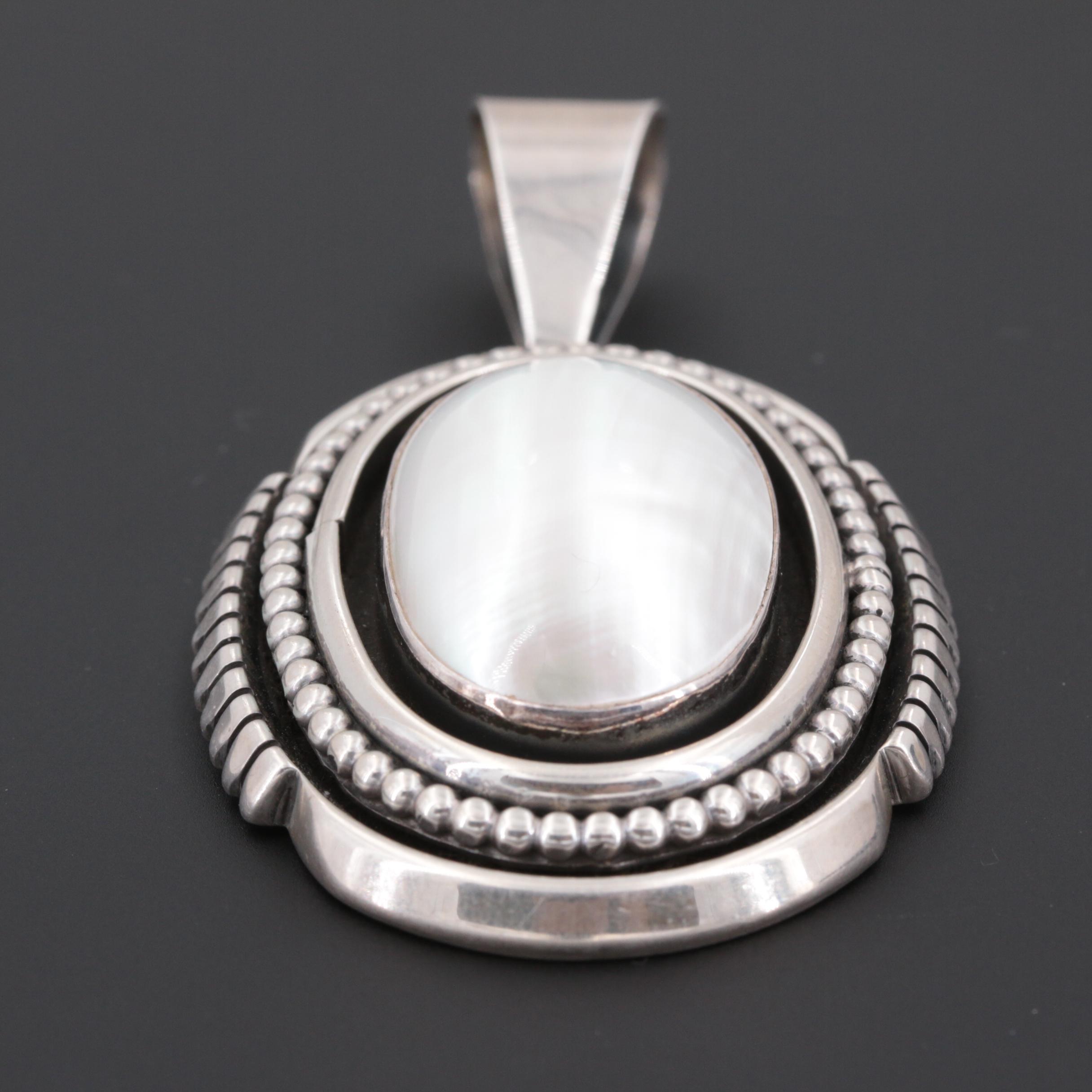 Ray Bennett Navajo Diné Sterling Silver Cultured Pearl Pendant