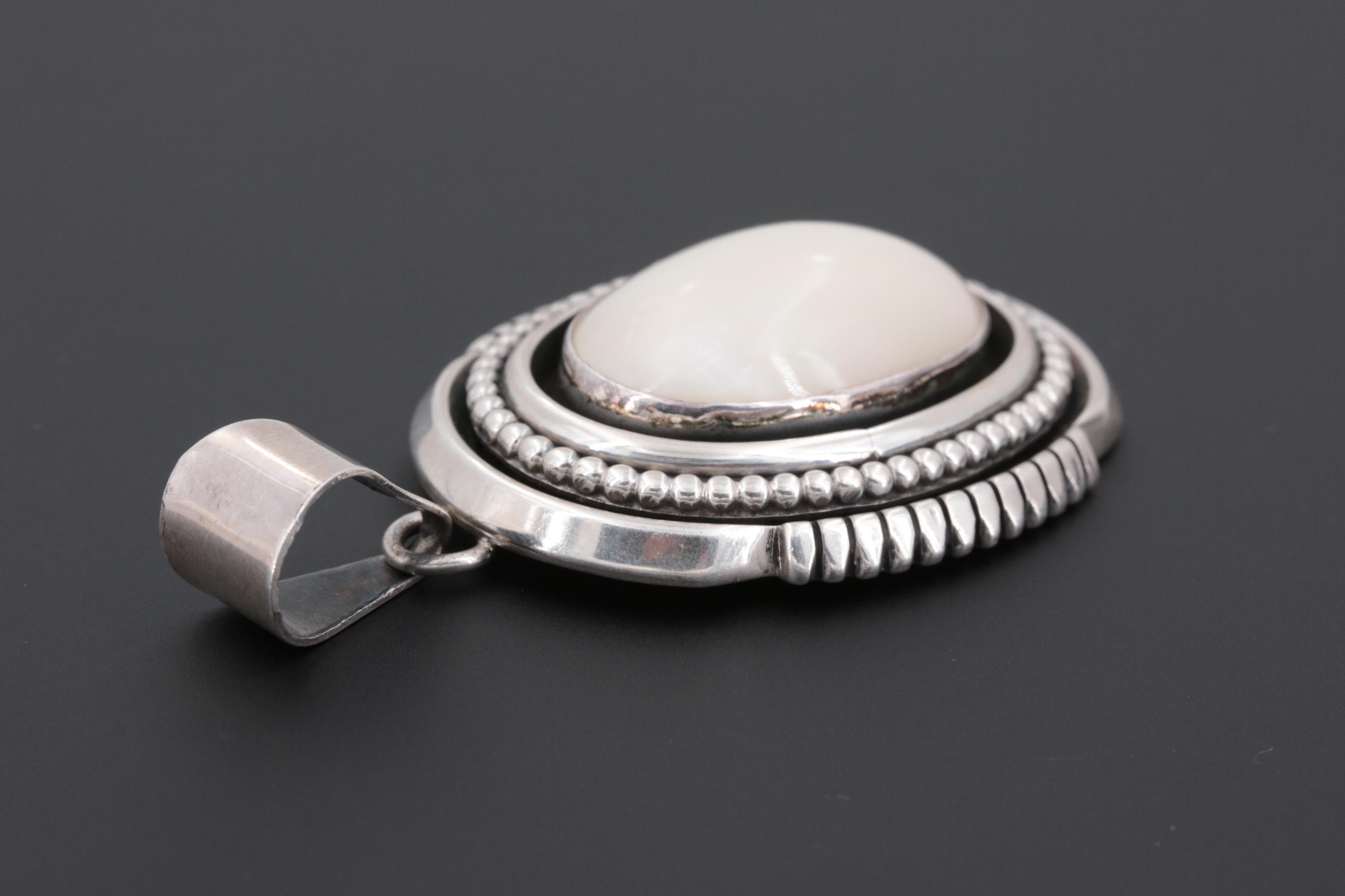 Ray Bennett Navajo Diné Sterling Silver Cultured Pearl Pendant