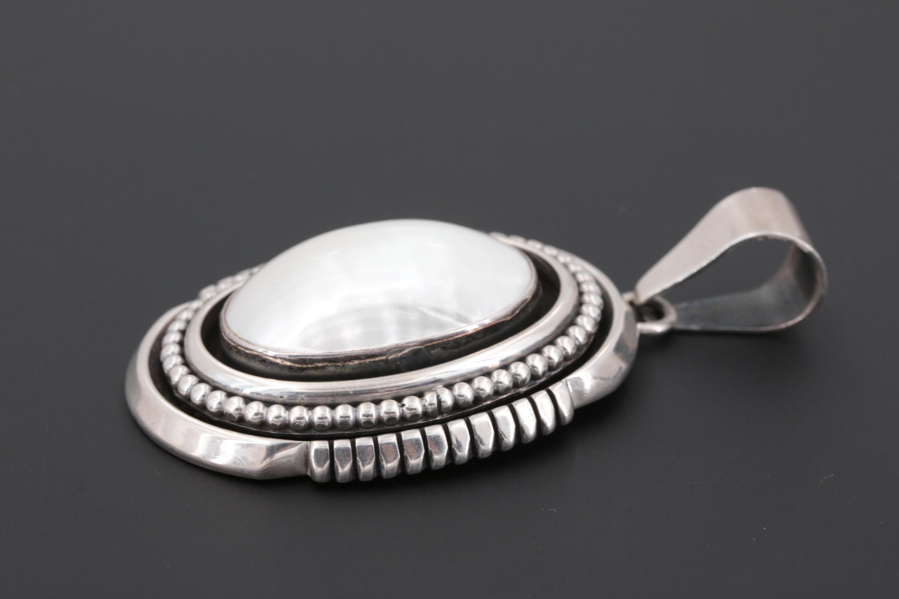 Ray Bennett Navajo Diné Sterling Silver Cultured Pearl Pendant