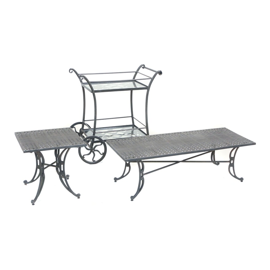Cast-Aluminum Patio Serving Cart and Two Accent Tables by Windham Castings